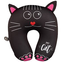 Подушка на шею антистресс «Котик», (35х30 см), (чёрный)