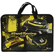 Папка для тетрадей А4 "Авто коллаж" 34*24,5*3см пластик, молния, текст.ручки, расширение