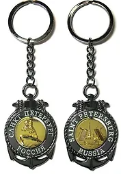 Сувенир, АКМ,  Брелок-якорь-тросик, "Медный всадник-Разводной мост", цвет черный жемчуг