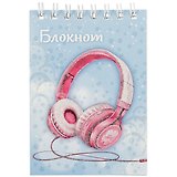 Блокнот А7 40л кл. "НАУШНИКИ" гребень, выб.УФ-лак, глиттер