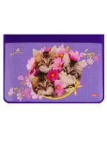 Папка для тетрадей А4 "Милые Котята" молния с трех сторон, пластик, инд.уп.