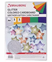 Картон цветной 05цв 05л А4 суперблестки, 280г/м2, BRAUBERG