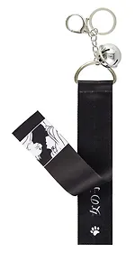 Брелок-лента Аниме ч/б Девушка с котиком (текстиль) (12-15521-SH13)