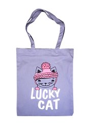 Сумка-шоппер Lucky cat, серая текстиль, 40х32см (СК2020-56)
