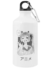 Бутылка с карабином Аниме Девушка с ушками (Сёдзё) (металл) (500мл)