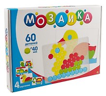 Пластиковая игра, Серия Собиралкин Мозаика 60 фишек, 40мм с цвет. (Прозр. Поле, карточки)