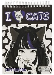 Скетчбук А5 60л "Скетчбук Аниме I love cats" гребень, белый офсет, 120г/м2