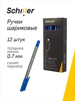Ручки шариковые синие 12 штук "Trio" 0,7 мм, серый, трехгранный, Schiller