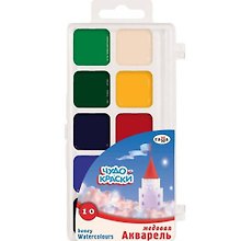 Краски, Гамма, "Чудо-краски", 10 цветов, акварель медовая, без кисти, пластиковая упаковка