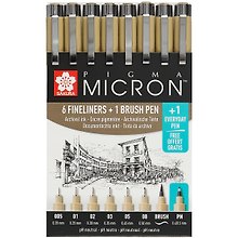 Ручки капиллярные черные 08шт "Pigma Micron"  0.2мм, 0.25мм, 0.3мм, 0.35мм, 0.45мм, 0.5мм, brush, PN