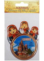 Магнит с матрешками Москва. Собор Василия Блаженного, 6х7,5 см 1048685
