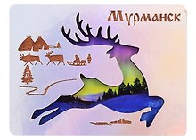 Магнит Мурманск Магнит Медведь с гравировкой Достопримечательности города вид 6 (7,5,8х 7,5 см.) (хдф) (неоновое серебро)