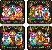 Сувенир АКМ Набор плакеток Три матрешки, черн, 4 шт