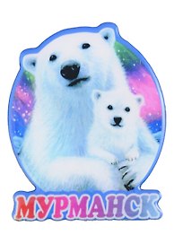 Магнит Мурманск Медведица и медвежонок с заливкой смола вид 1 (7,5,8х 7,5 см.) (хдф)
