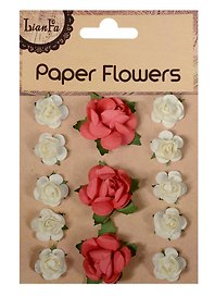 Набор для творчества, Цветы Paper Flower 3 больш.+10маленьк., красные и рисовые