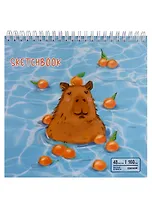 Скетчбук 190*190 48л "Капибара", жесткая подложка, гребень, блок 160г/м2