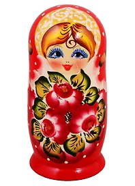 Матрешка 5 в 1 средняя (Цветы, Эскиз 51, Бордовые лепестки на красном)