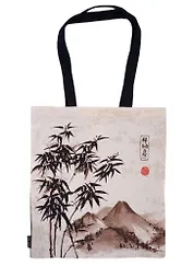 Сумка-шоппер Японская живопись (бежевая) (текстиль) (40х32)