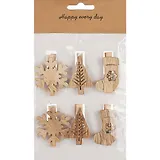 Прищепки Новогодние (снежинка, елочка, сапожок), 6 шт, 4,5 х 5 см( дерево) (1108-4)