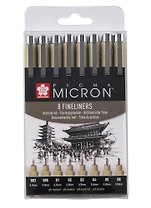 Ручки капиллярные черные 08шт "Pigma Micron" 0.15мм, 0.20мм, 0.25мм, 0.30мм, 0.35мм, 0.40мм, 0.45мм, 0.5мм