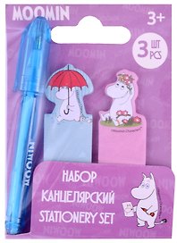 Набор канцелярский «Муми -тролли» (ручка шариковая, закладки самоклеящиеся для записей 2 шт 20 листов), блистер, Academy Style