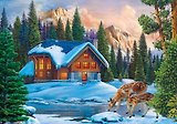 Рисование по номерам "Зимний домик и оленята", 30х40 см