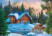 Рисование по номерам "Зимний домик и оленята", 30х40 см