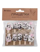 Прищепки декоративные с веревкой Панды (10шт)