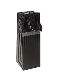 Пакет подарочный бумажный 12*39*9 "Узоры и полосы черный", бутылочный, мат. ламинат, Хансибэг