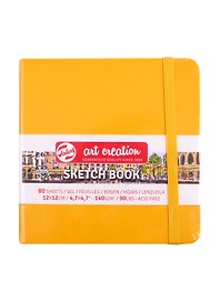 Скетчбук 12*12 80л "Art Creation" желтый, 140г/м2, слоновая кость, тв.обл., Royal Talens
