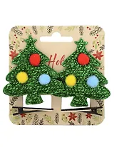 Заколки новогодние Елочки с помпонами (2шт) (текстиль) (12-6142-HNY24)