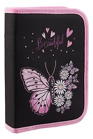 Пенал 1 отделение "Flower butterfly" с наполнением, 21*14 см, 24 предмета