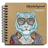 Скетчбук 200*200 120л "МОДНЫЙ ТИГР" крафт бумага 80г/м2, карт.обл., тв.подложка, гребень