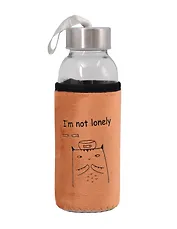 Бутылка в чехле велюр Единорог/Коты (стекло) (300мл) рыжая "Im not lonely"