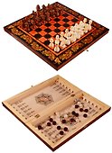 Набор шахматы, нарды, шашки Хохлома красная (40х40) (123-109) - 0