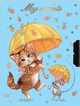 Записная книжка, Феникс+ А6 (85х115мм), 96 стр., КОТИК И МЫШКА ПОД ЗОНТИКАМИ Мои секреты, тв. переплет с поролоном