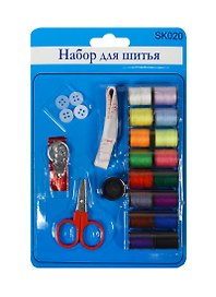 Набор швейный (SK020) (7700186) (нитки/16цв.+ножницы+пуговицы/4шт+нитковдеватель+иглы/3шт+лента/60см/1шт+наперсток) (блистер)