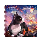 Скетчбук 195*195 40л "Кот с фонариками" белый офсет, 100г/м2, тв.обложка, гребень