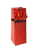 Пакет подарочный бумажный  12*39*9 "Узоры и полосы красный", бутылочный, мат. ламинат, Хансибэг
