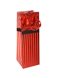 Пакет подарочный бумажный  12*39*9 "Узоры и полосы красный", бутылочный, мат. ламинат, Хансибэг