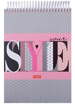 Блокнот А5 160л нелин. "STYLE" трехцв.тонир.блок, пласт.спираль, мел.картон, УФ-лак