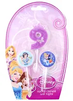 Набор свечей для торта цифра 9 Дисней Принцессы (3 шт) (7 см)