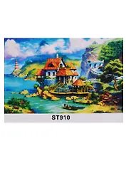 Набор для творчества, Рыжий Кот, Алмазная мозаика Домик у моря 30*40см 30цв, на подрамнике (ST910)