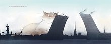 Открытка одинарная СПб Кот и Петропавловская крепость худ.Чувиляева