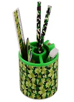 Набор настольный детский "Камуфляж" зеленый, стакан, линейка 15см, ластик, точилка, 2 ч/гр карандаша, блокнот, инд.уп.