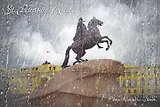 Открытка одинарная Медный всадник. Санкт-Петербург. Дождь, 16*11см