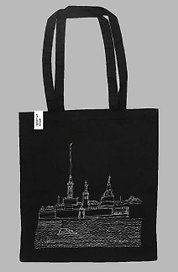 Шоппер черный Петропавловская крепость 40*35*6 см, 100% хлопок