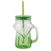 Баночка с ручкой и крышкой для коктейлей в форме лисы градиент (стекло) (450мл)