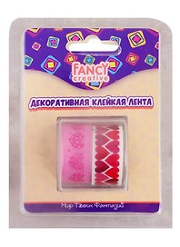 Лента клейкая декоративная Сердечки, бумага, 15мм x 1,5м x 2 шт., блистер