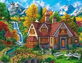 Холст для рисования по номерам с красками, 14 цветов "Волшебный домик в горах"